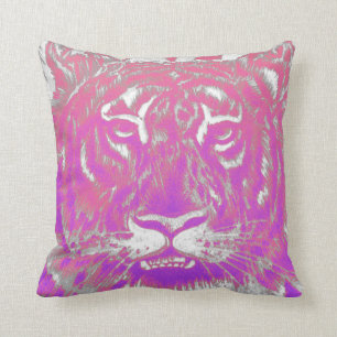 Abstract white neon pink purple ombre tiger throw pillow
