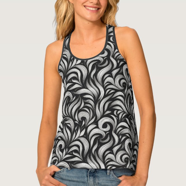Abstract White on Black Tank Top (Front)