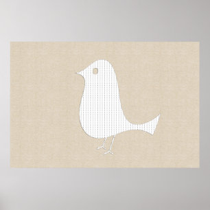 Abstract White Paper Bird Soft Linen Collage Poster