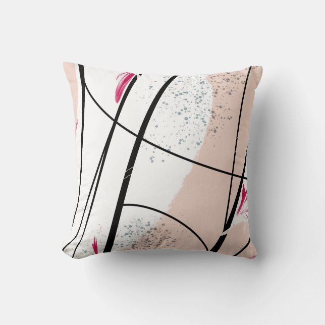 Abstract White Pink Black Line Throw Pillow (Front)