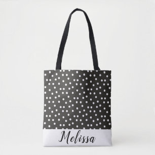 Abstract White Polka Dots on Black White Stripe  Tote Bag