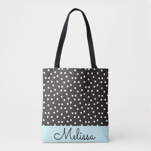 Abstract White Polka Dots on Blue Stripe  Tote Bag