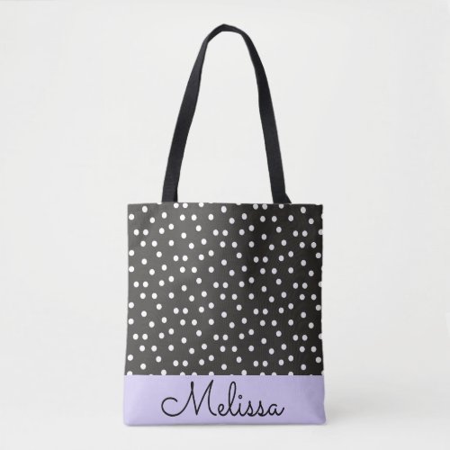 Abstract White Polka Dots on Violet Stripe Tote Bag