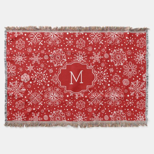 Abstract white  red christmas snowflakes pattern throw blanket
