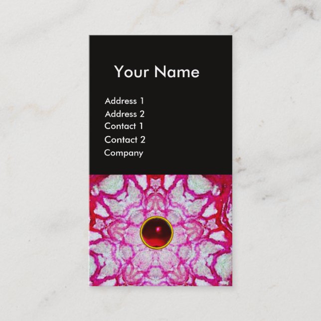 ABSTRACT WHITE RED STAR ,RUBY GEMSTONE MONOGRAM BUSINESS CARD (Front)