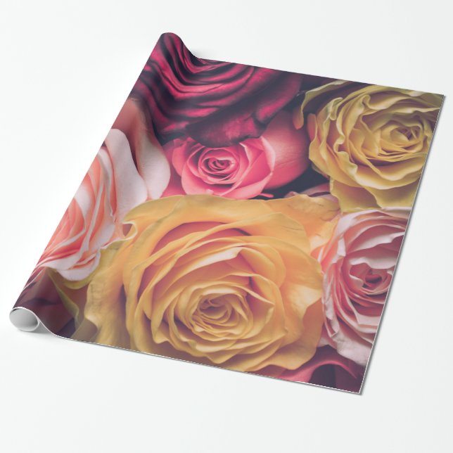 Abstract White Roses Garden Elegant Floral Wrappin Wrapping Paper (Unrolled)