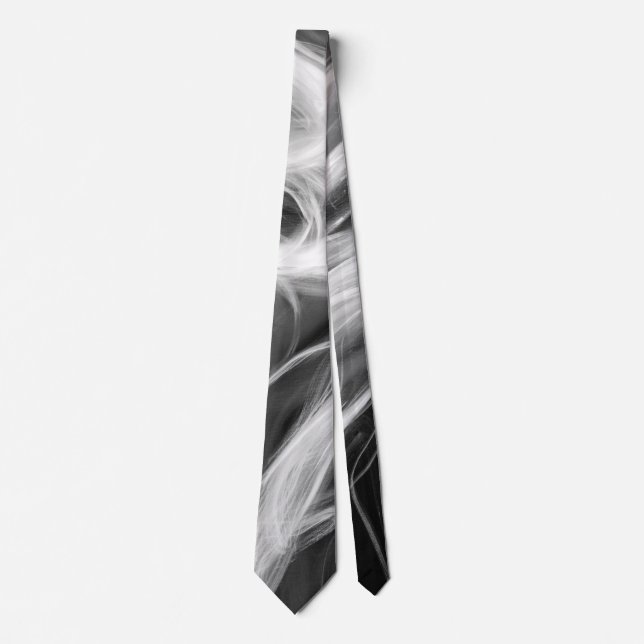 abstract white smoke on black neck tie (Front)