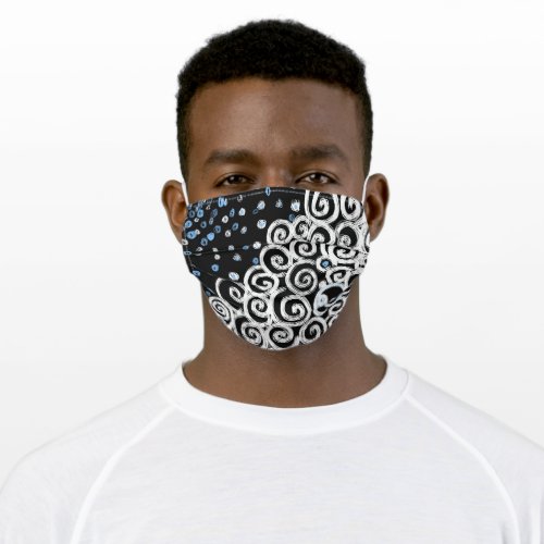 Abstract white swirls on black background design adult cloth face mask