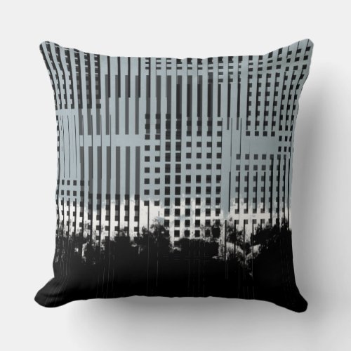 Abstract White Teal  Black Stripe Pattern Throw Pillow