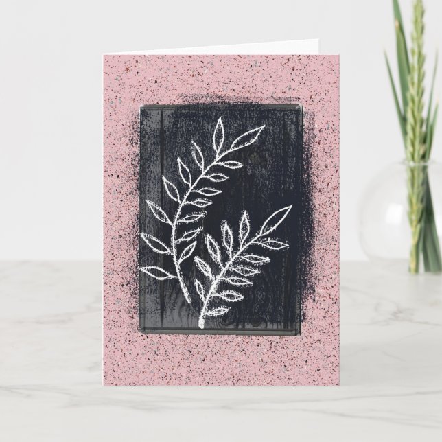 Abstract White Twig Drawing on Black and Pink Card (Front)
