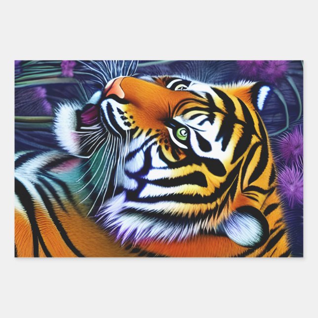 Abstract Wild  Majestic Predator Tiger Wrapping Paper Sheets (Front)
