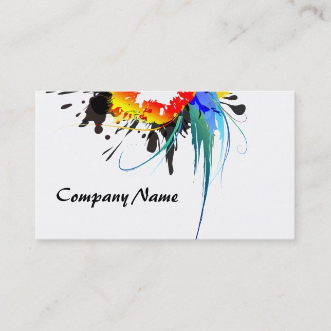 Abstract Wild Parrot Paint Splatters Business Card (Front)