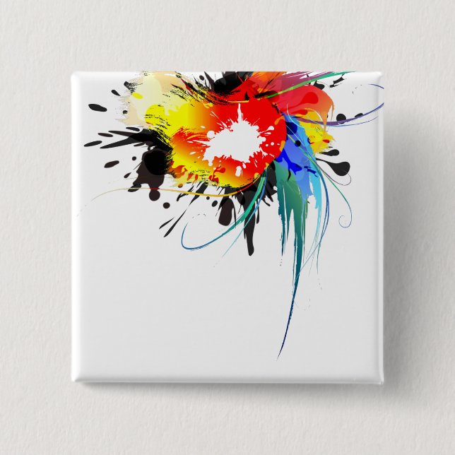Abstract Wild Parrot Paint Splatters Button (Front)