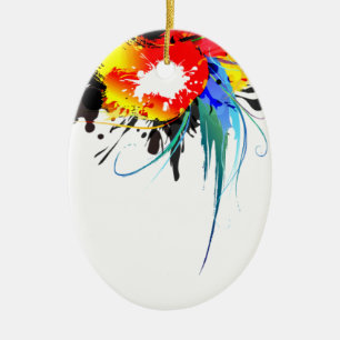 Abstract Wild Parrot Paint Splatters Ceramic Ornament
