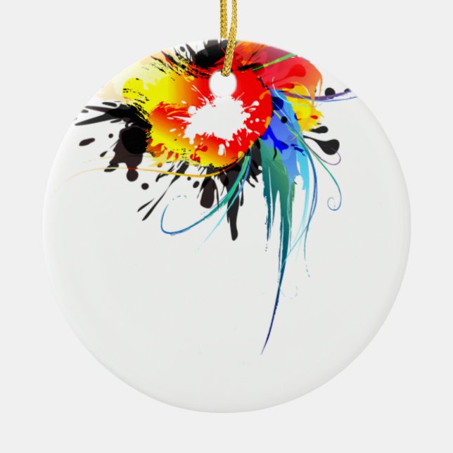Abstract Wild Parrot Paint Splatters Ceramic Ornament (Front)
