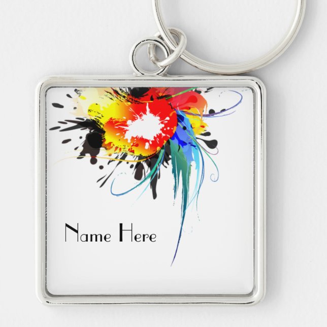 Abstract Wild Parrot Paint Splatters Keychain (Front)