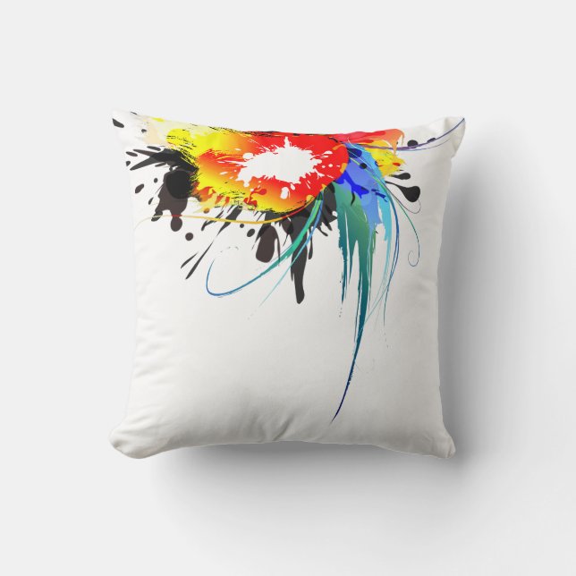 Abstract Wild Parrot Paint Splatters Throw Pillow (Front)