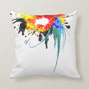 Abstract Wild Parrot Paint Splatters Throw Pillow