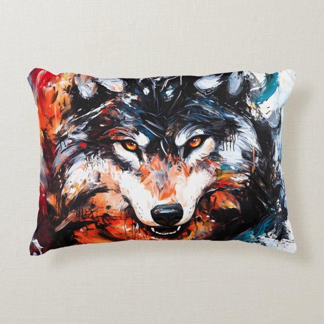 Abstract Wild Spirit Wolf Accent Pillow (Front)