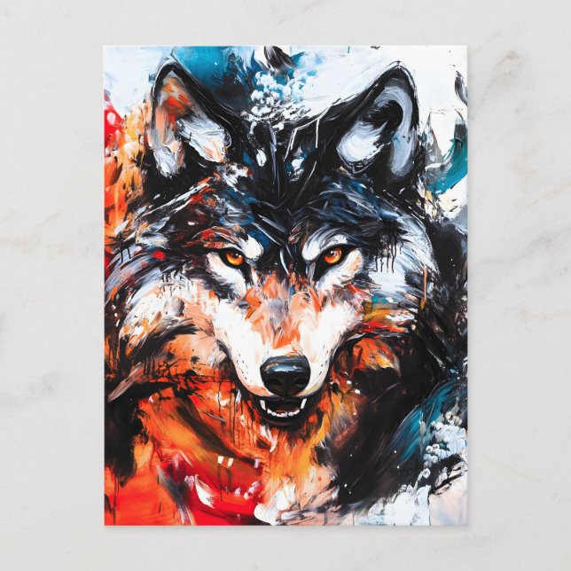 Abstract Wild Spirit Wolf Announcement Postcard (Front)