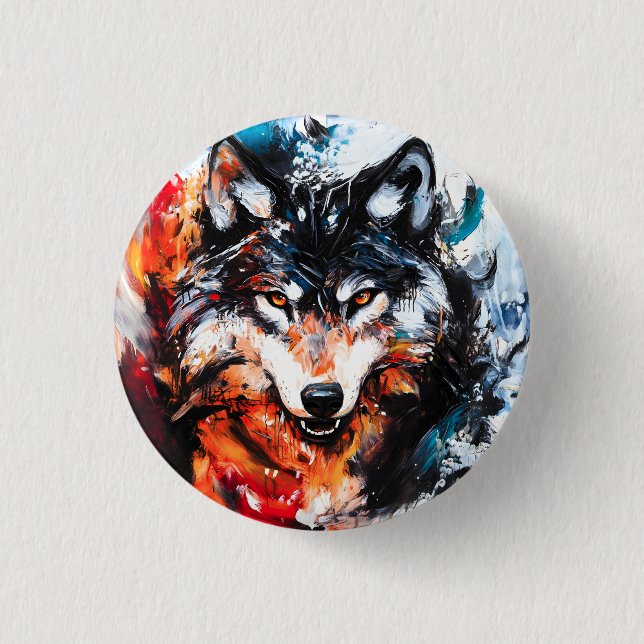 Abstract Wild Spirit Wolf Button (Front)
