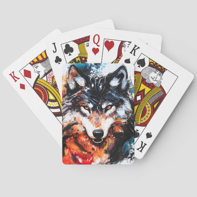 Abstract Wild Spirit Wolf Poker Cards (Back)