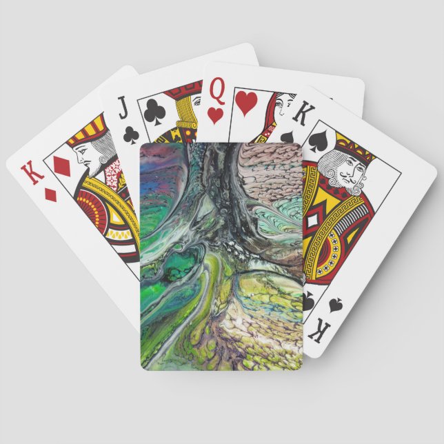 Abstract wild tree greens and blues poker cards (Back)