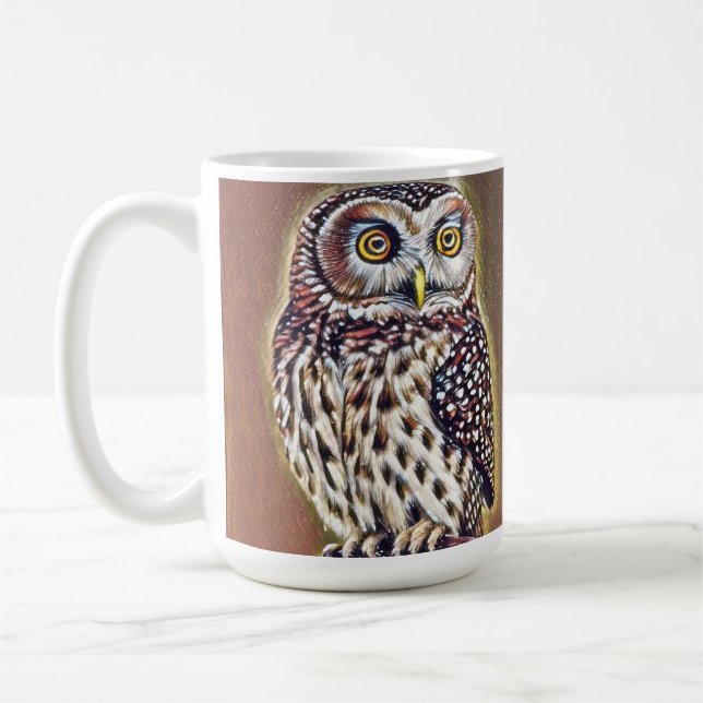 Abstract Wilderness Forest Owl Art Coffee Mug (Left)