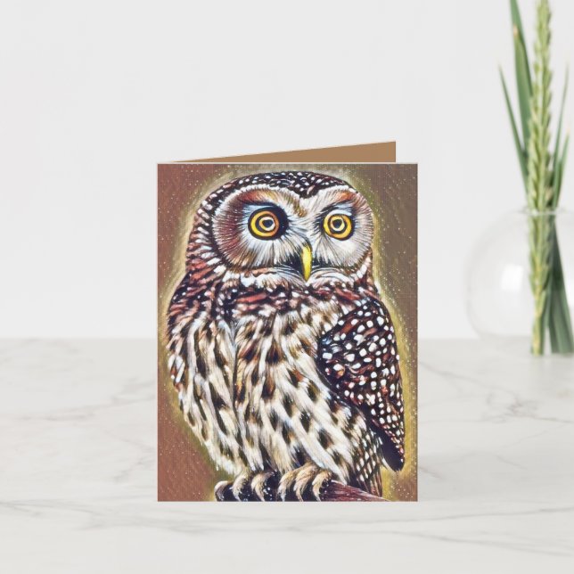 Abstract Wilderness Forest Owl Art Thank You Card (Front)