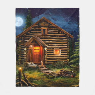 Abstract Wilderness Little Cabin Fleece Blanket