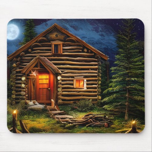 Abstract Wilderness Little Cabin Mouse Pad
