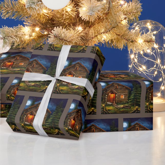 Abstract Wilderness Little Cabin Wrapping Paper (Holidays)