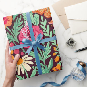 Abstract Wildflower Butterfly Wrapping Paper
