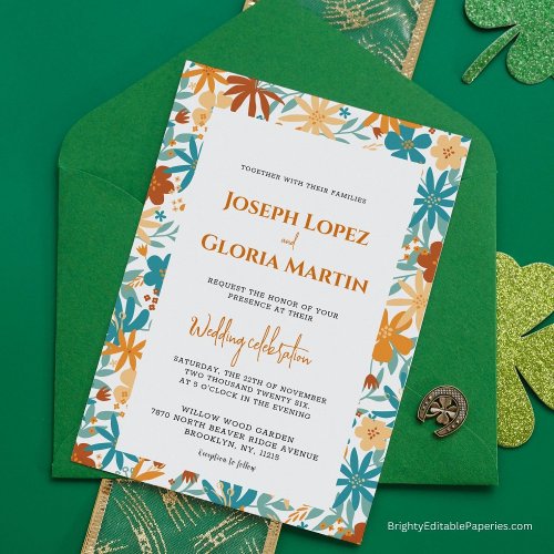 Abstract Wildflower Chic Bold Bright Boho wedding Invitation