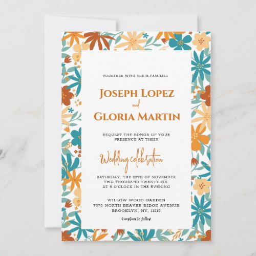 Abstract Wildflower Chic Bold Bright Boho wedding Invitation