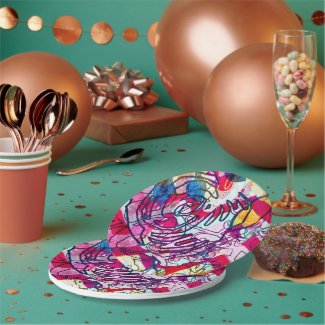 Abstract Wildstyle Color Explosion Paper Plate