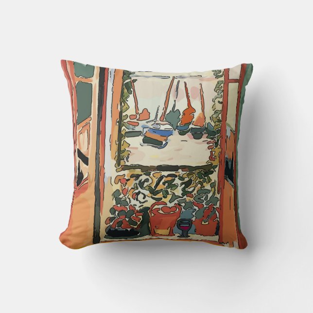 Abstract Window & Wine Glass Throw Pillow (Front)