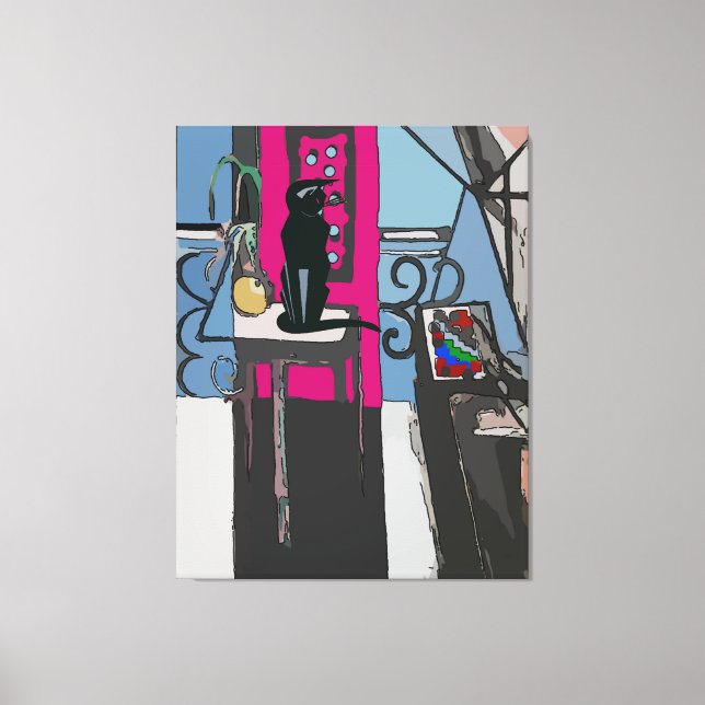 Abstract Window  with Black Cat Canvas Print (Front)