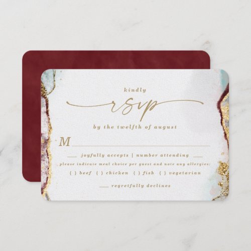 Abstract Wine  Gold Wedding Meal Choice RSVP Card