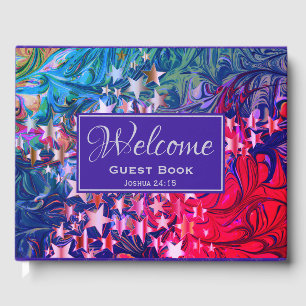 ABSTRACT Winter Purple Christmas Stars WELCOME Guest Book