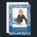 Abstract Winter Stars and Swirls Photo Card<br><div class="desc">A striking white on blue pattern featuring swirls, dots and stars. Beautiful as a holiday card or winter invitation to a birthday party. The card is easy to customize with your wording, font, font color and choice of six paper types. Not exactly what you're looking for? All our products can...</div>