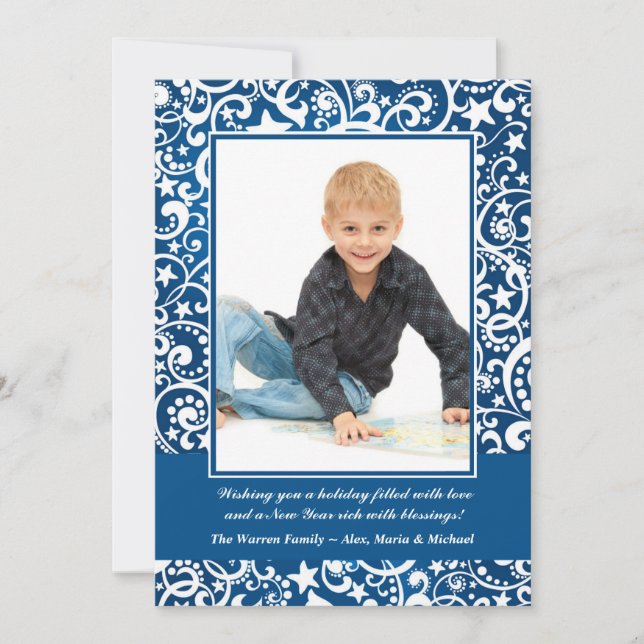 Abstract Winter Stars and Swirls Photo Card (Front)