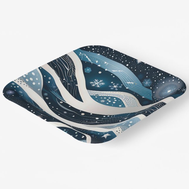 Abstract Winter Wonderland Square Paper Plates (Angled)