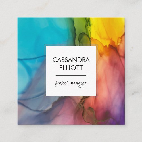 Abstract Wispy Colorful Alcohol Ink Liquid Art Square Business Card