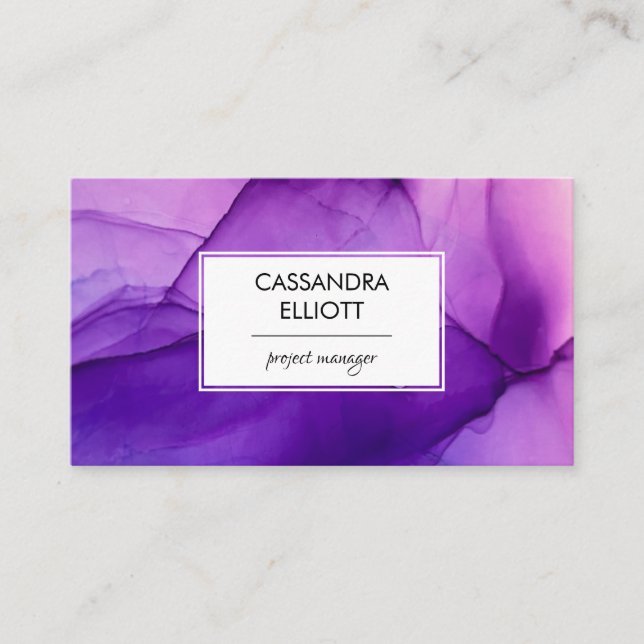 Abstract Wispy Purple Alcohol Ink Liquid Art Business Card (Front)