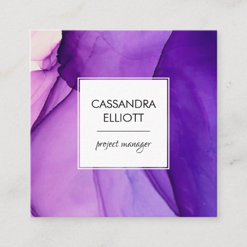 Abstract Wispy Purple Alcohol Ink Liquid Art Square Business Card