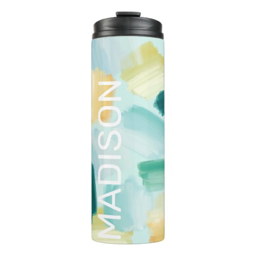 Abstract Wispy Watercolor Brush Strokes Mint Thermal Tumbler