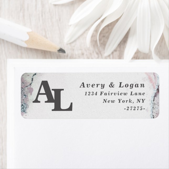 Abstract Wisteria Purple Monogram Return Address Label (Insitu)