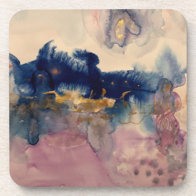 abstract with blue and pink pillow beverage coaster (Front)
