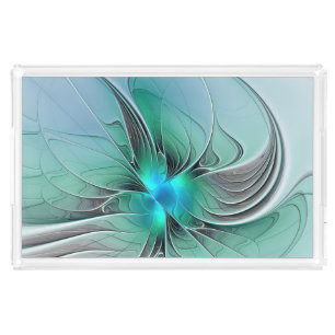 Abstract With Blue, Modern Fractal Art Acrylic Tray